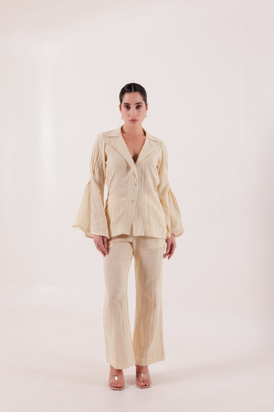 Flare Sleeves Striped Shirt Set Flare Sleeves Striped Shirt Set