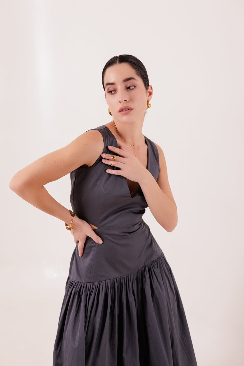 SLIT BACK CHARCOAL GREY MAXI DRESS