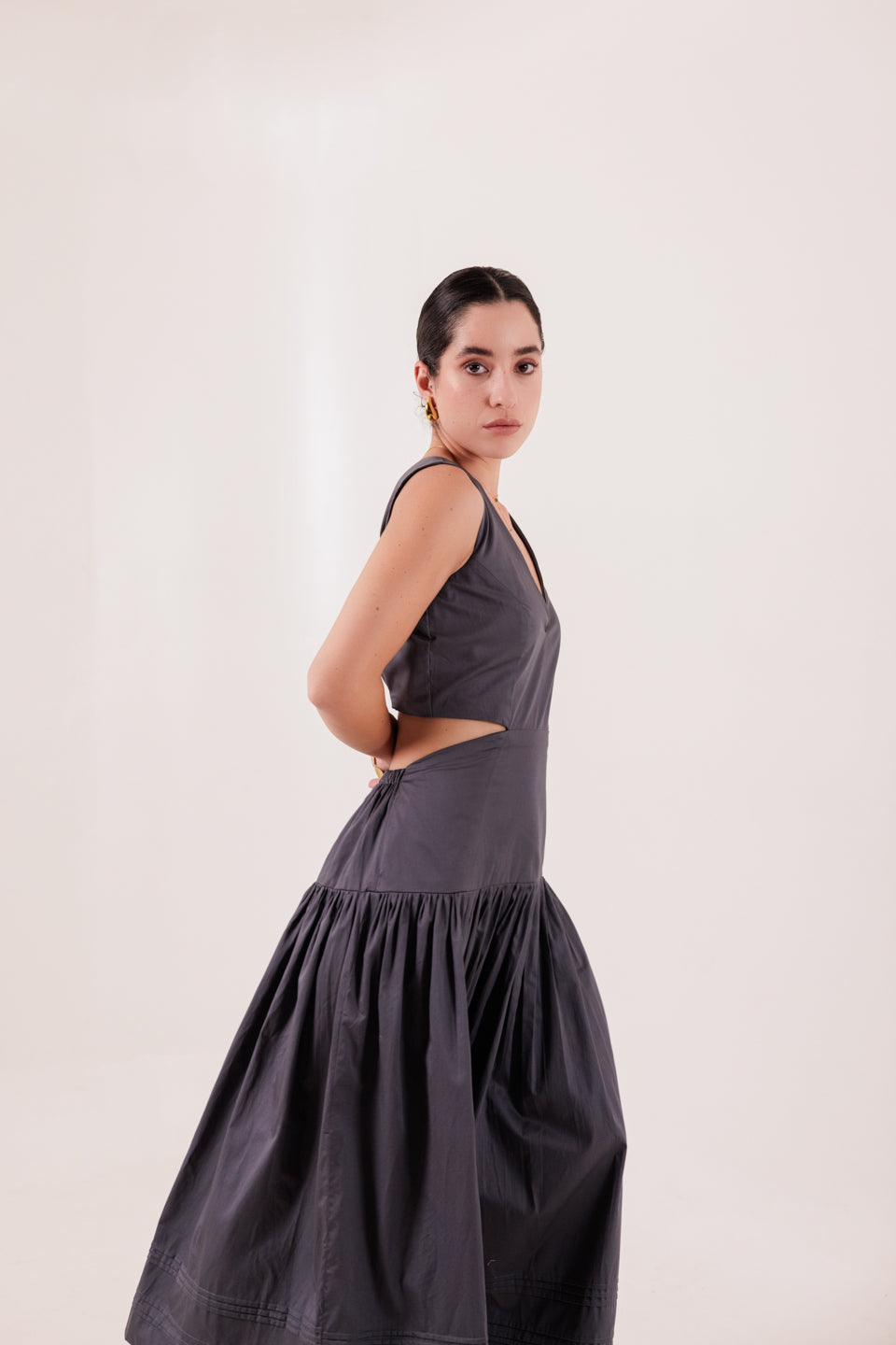 SLIT BACK CHARCOAL GREY MAXI DRESS