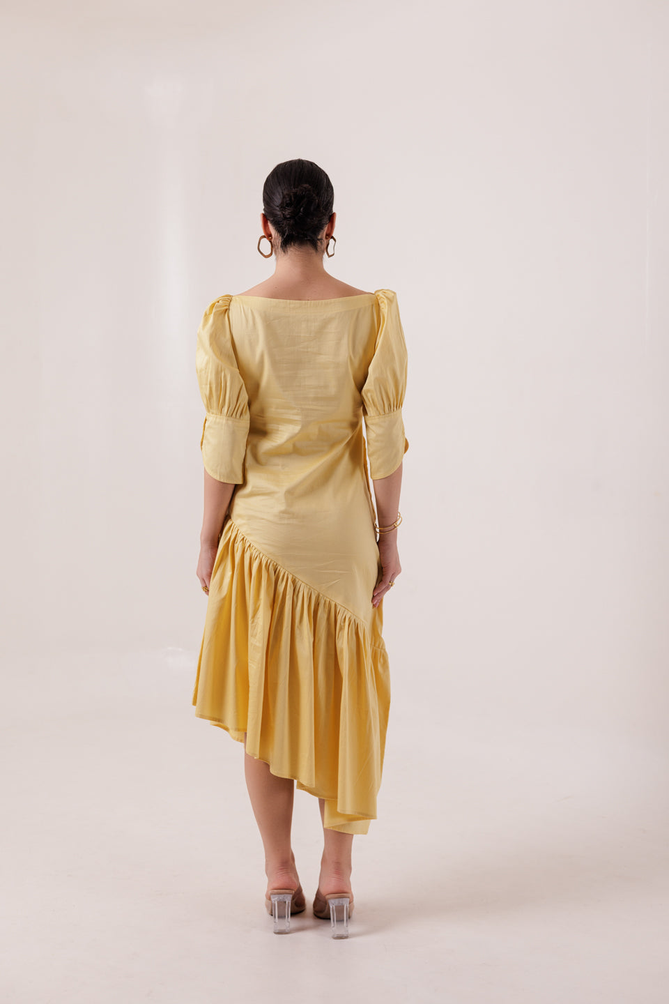 SUN YELLOW DIAGONAL PLEATED MAXI DRESS