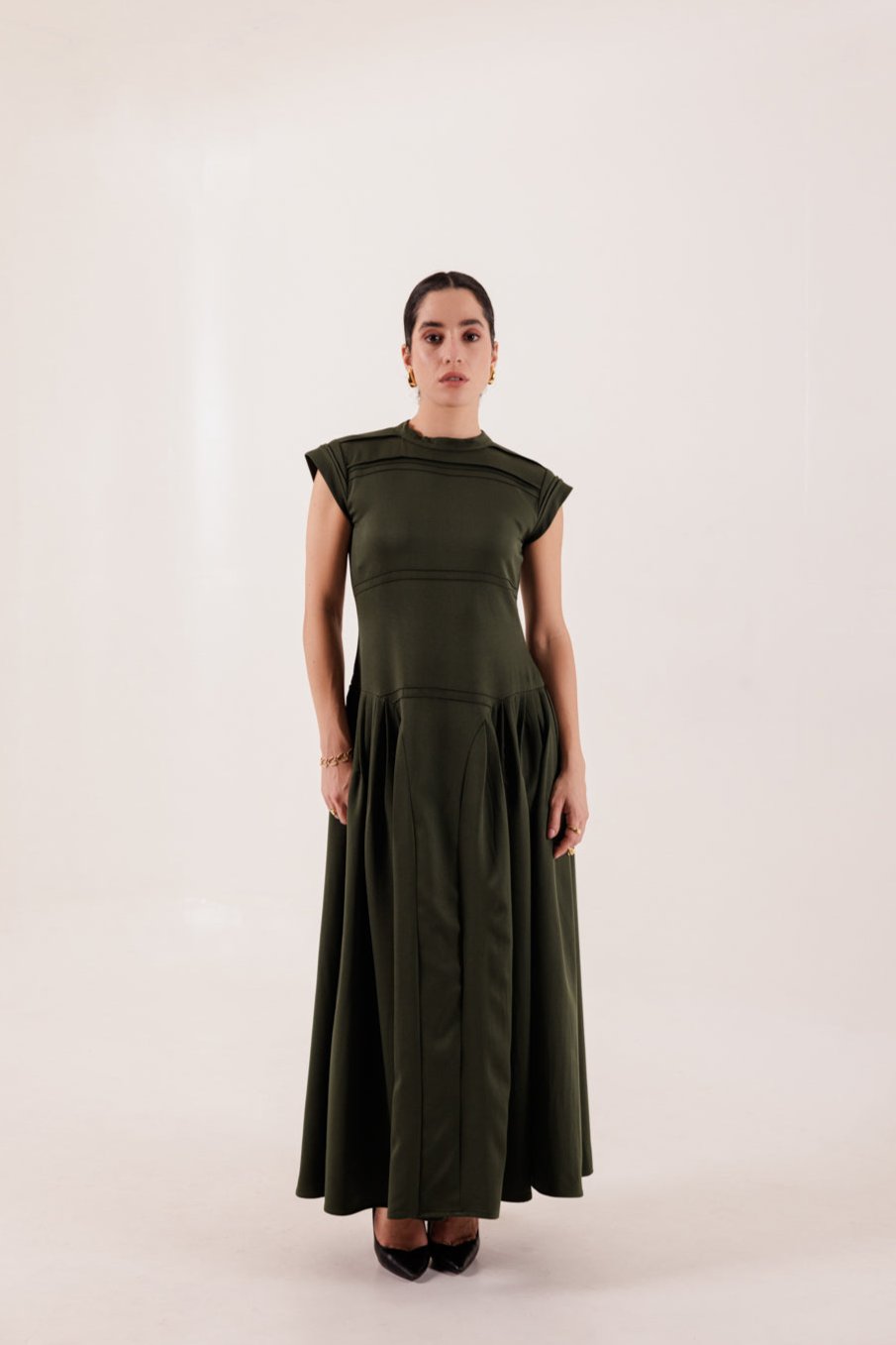 knee length dresses for ladies Forest Green Midi Dress