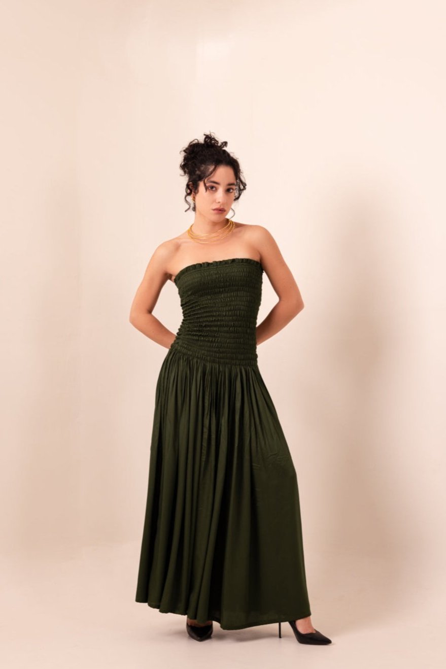 Forest Green Strapless Midi Dress Forest Green Strapless Midi Dress