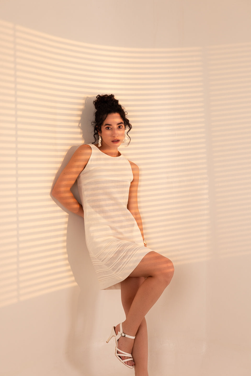 COCONUT WHITE PLEATED MINI DRESS