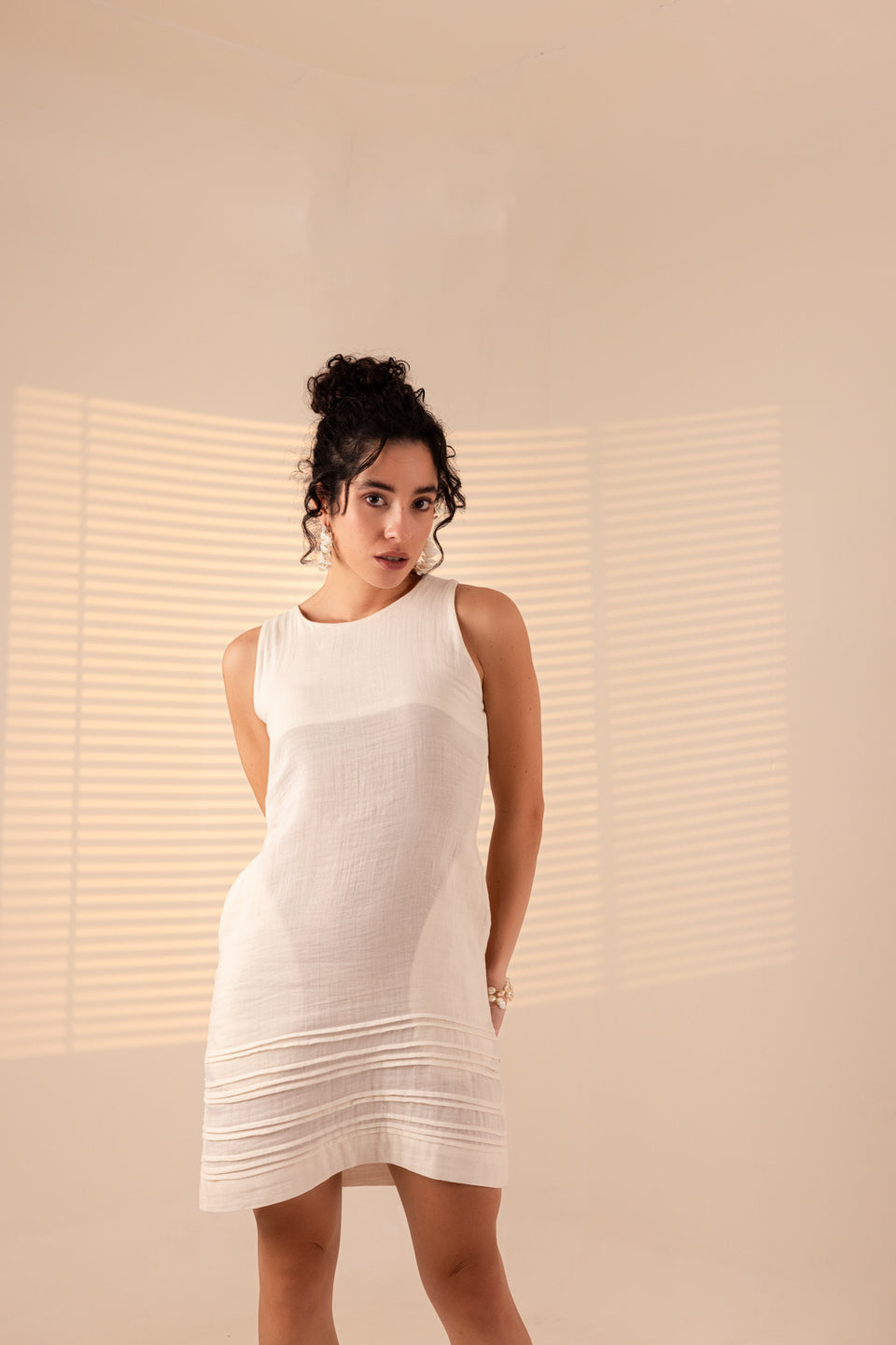 COCONUT WHITE PLEATED MINI DRESS