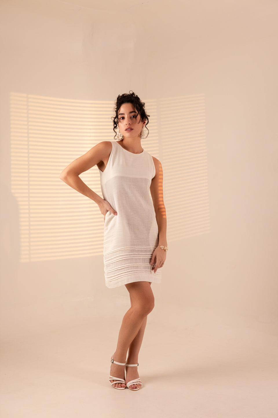 COCONUT WHITE PLEATED MINI DRESS