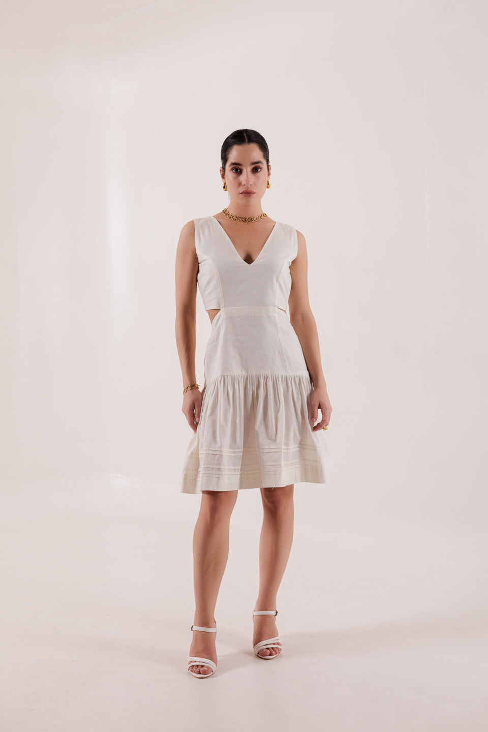 SLIT BACK WHITE MINI DRESS