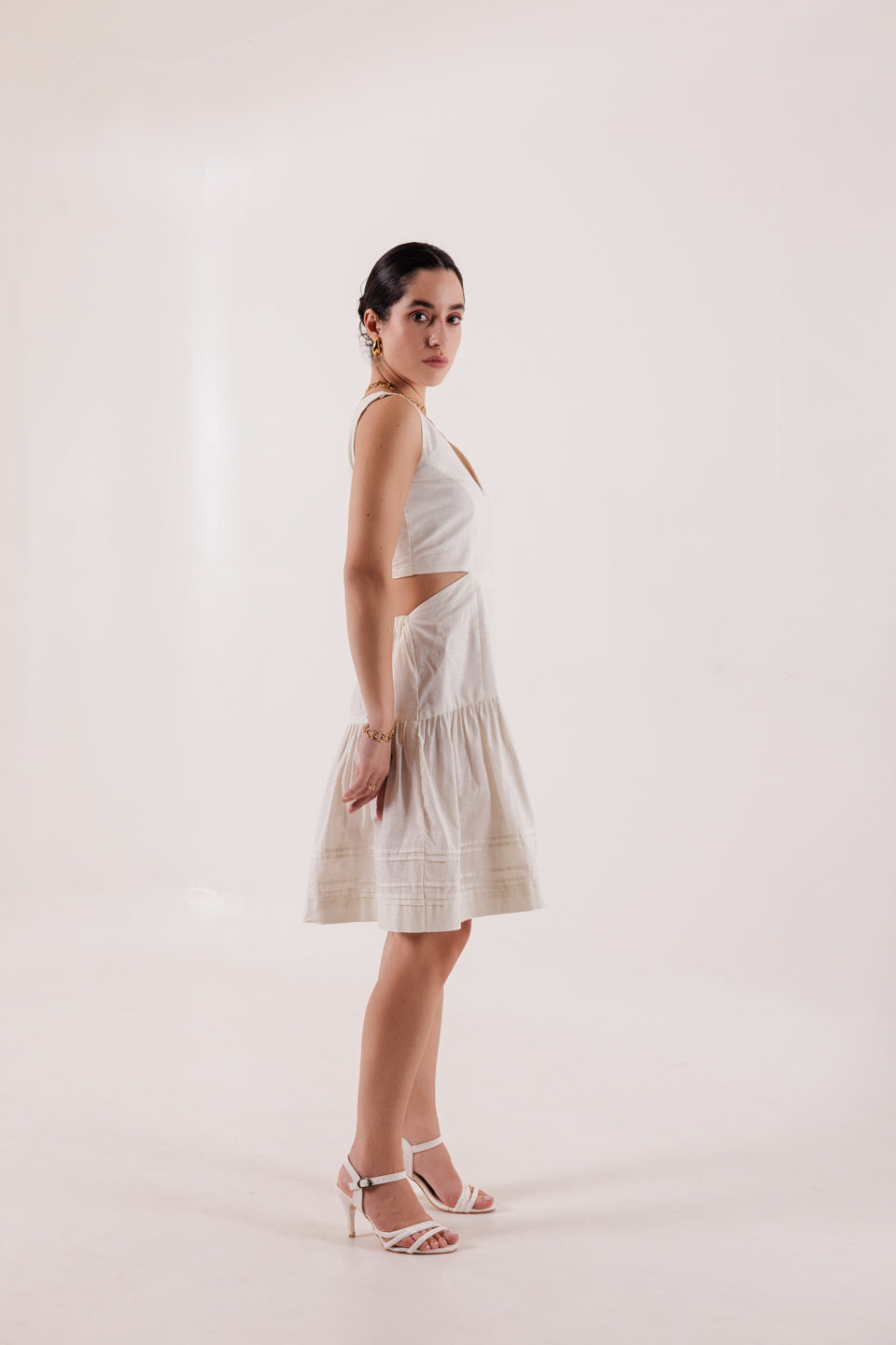 SLIT BACK WHITE MINI DRESS