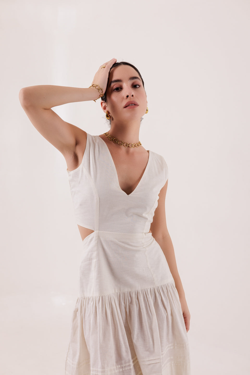 SLIT BACK WHITE MINI DRESS