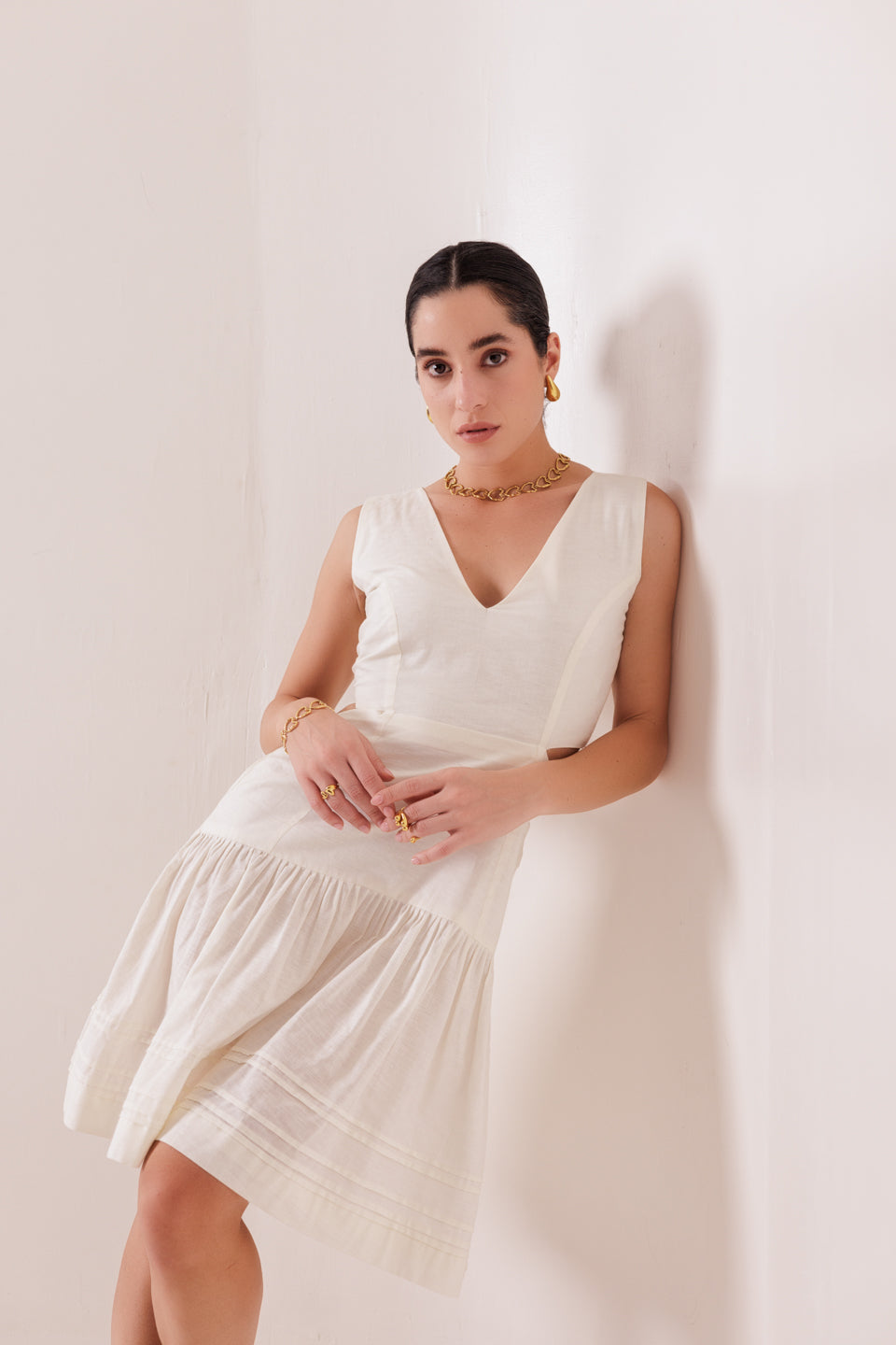 SLIT BACK WHITE MINI DRESS