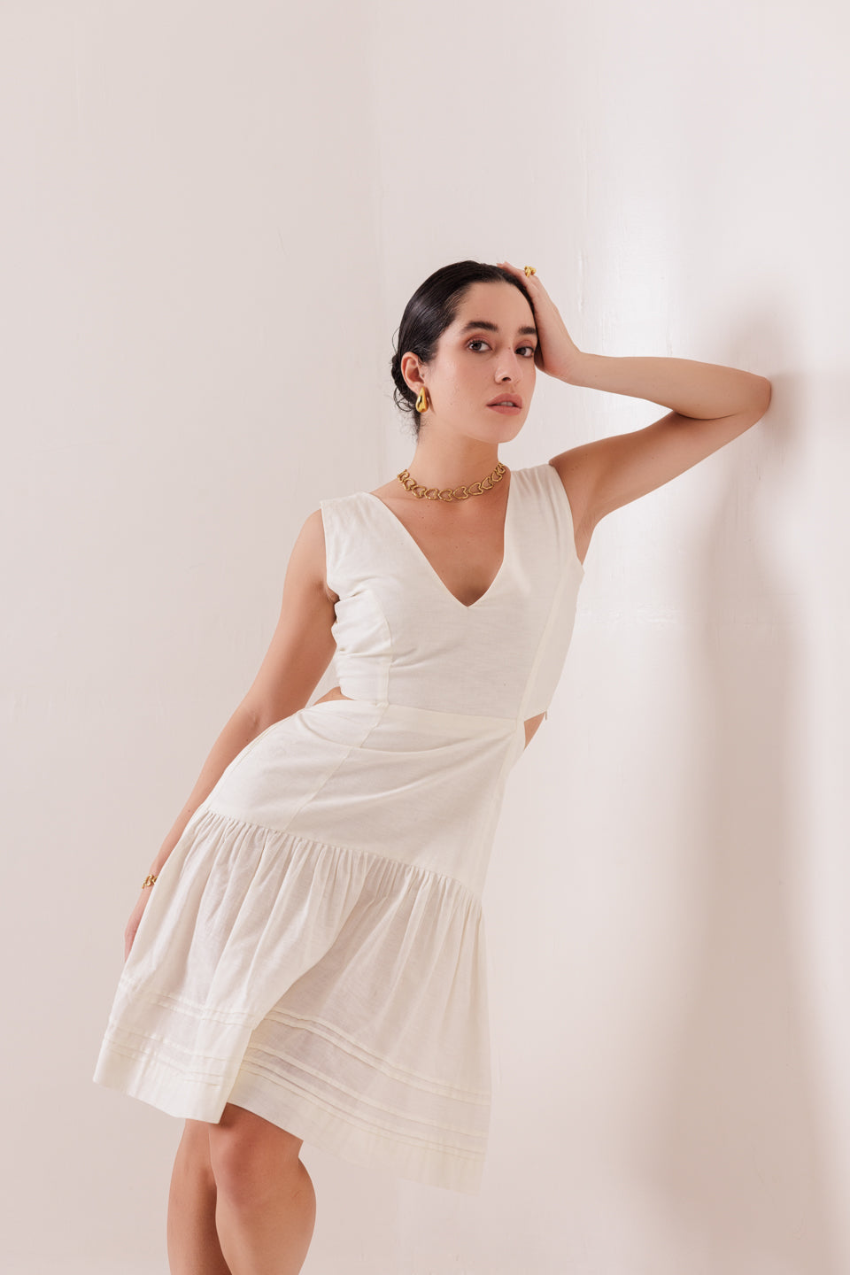 SLIT BACK WHITE MINI DRESS