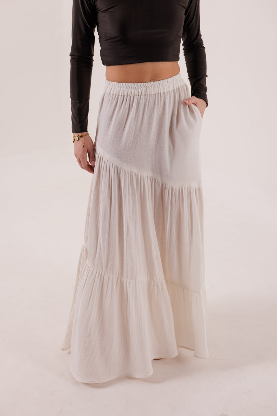 COCONUT WHITE SLANT PANELLED SKIRT
