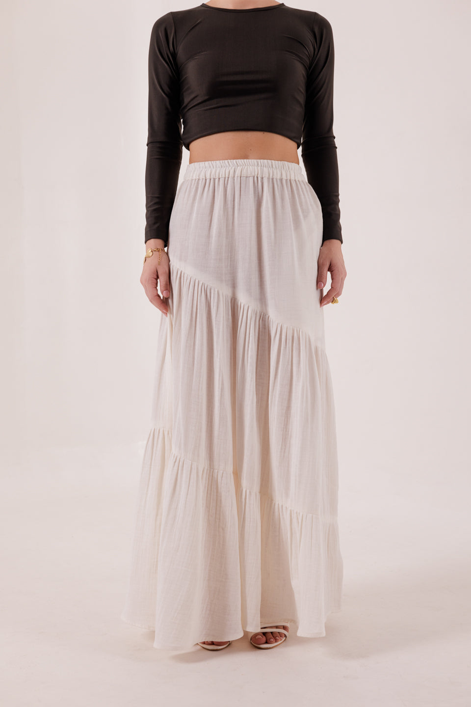 COCONUT WHITE SLANT PANELLED SKIRT