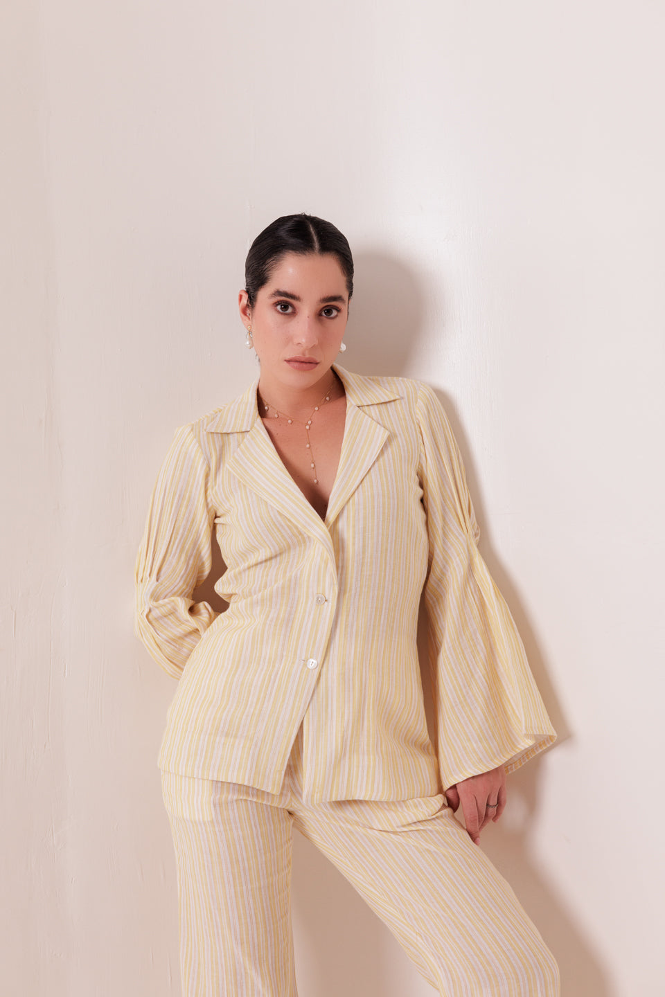 FLARE SLEEVES STRIPED SHIRT SET