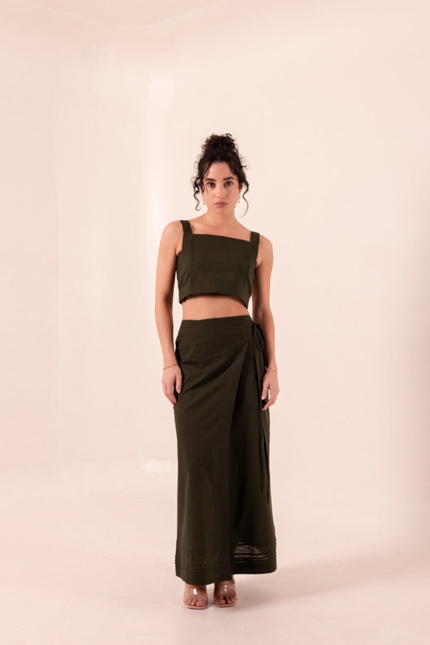 FOREST GREEN SLIT SKIRT SET