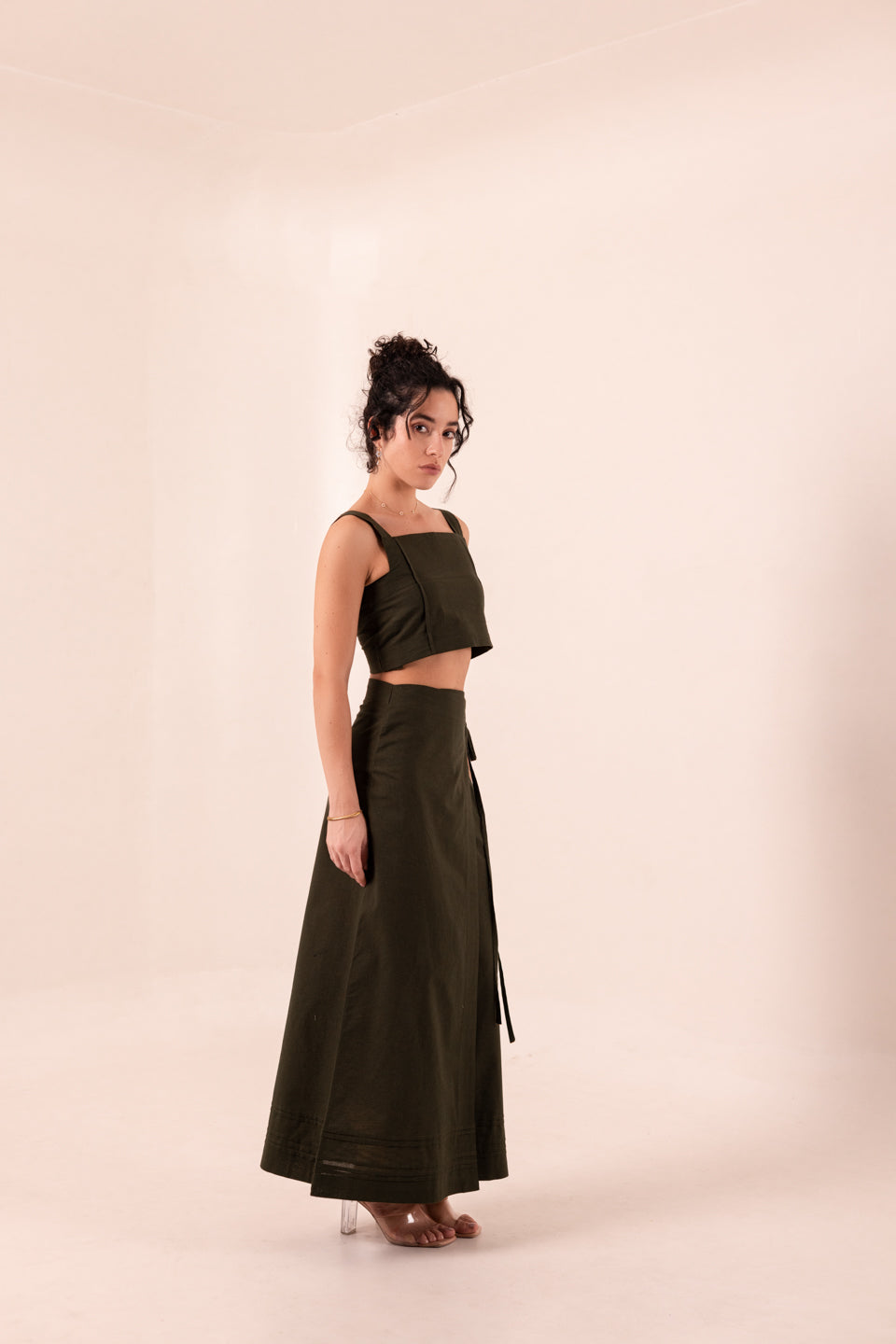 FOREST GREEN SLIT SKIRT SET