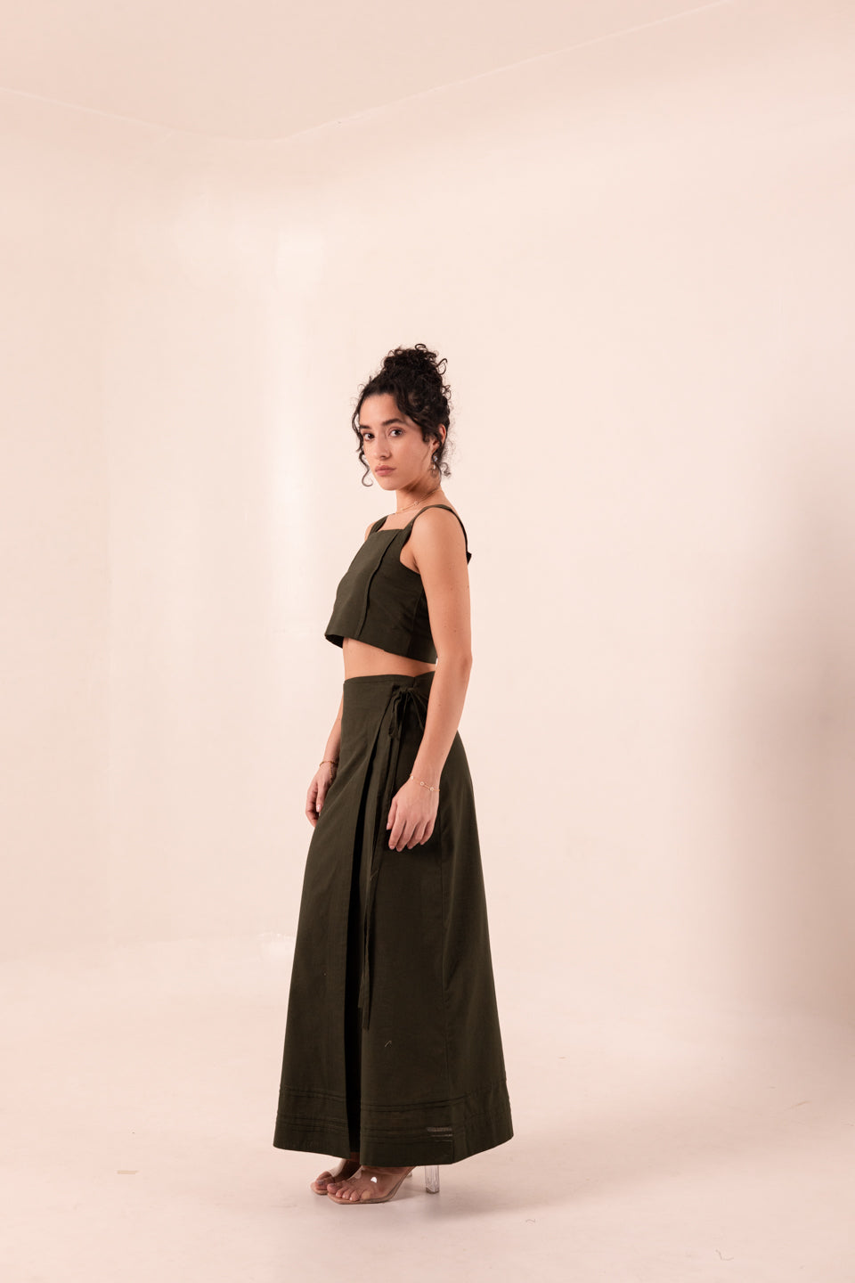 FOREST GREEN SLIT SKIRT SET