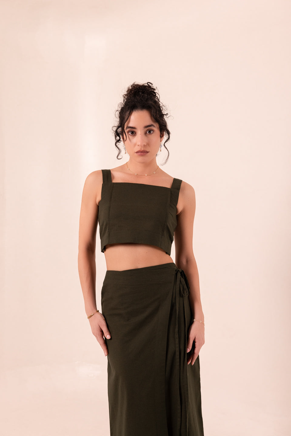 FOREST GREEN SLIT SKIRT SET