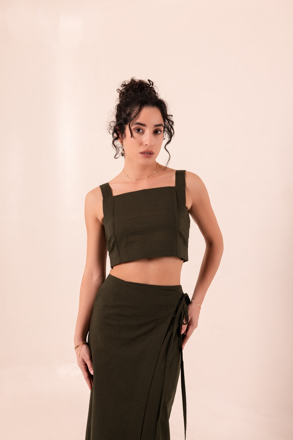 FOREST GREEN SLIT SKIRT SET