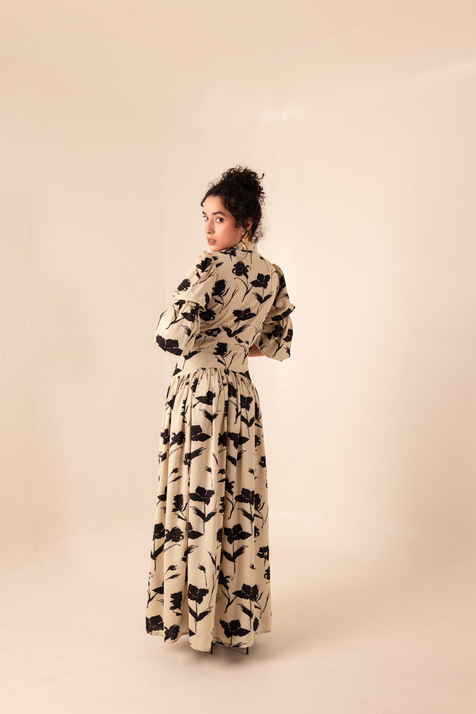 MIDNIGHT FLORA KIMONO NECK MAXI DRESS