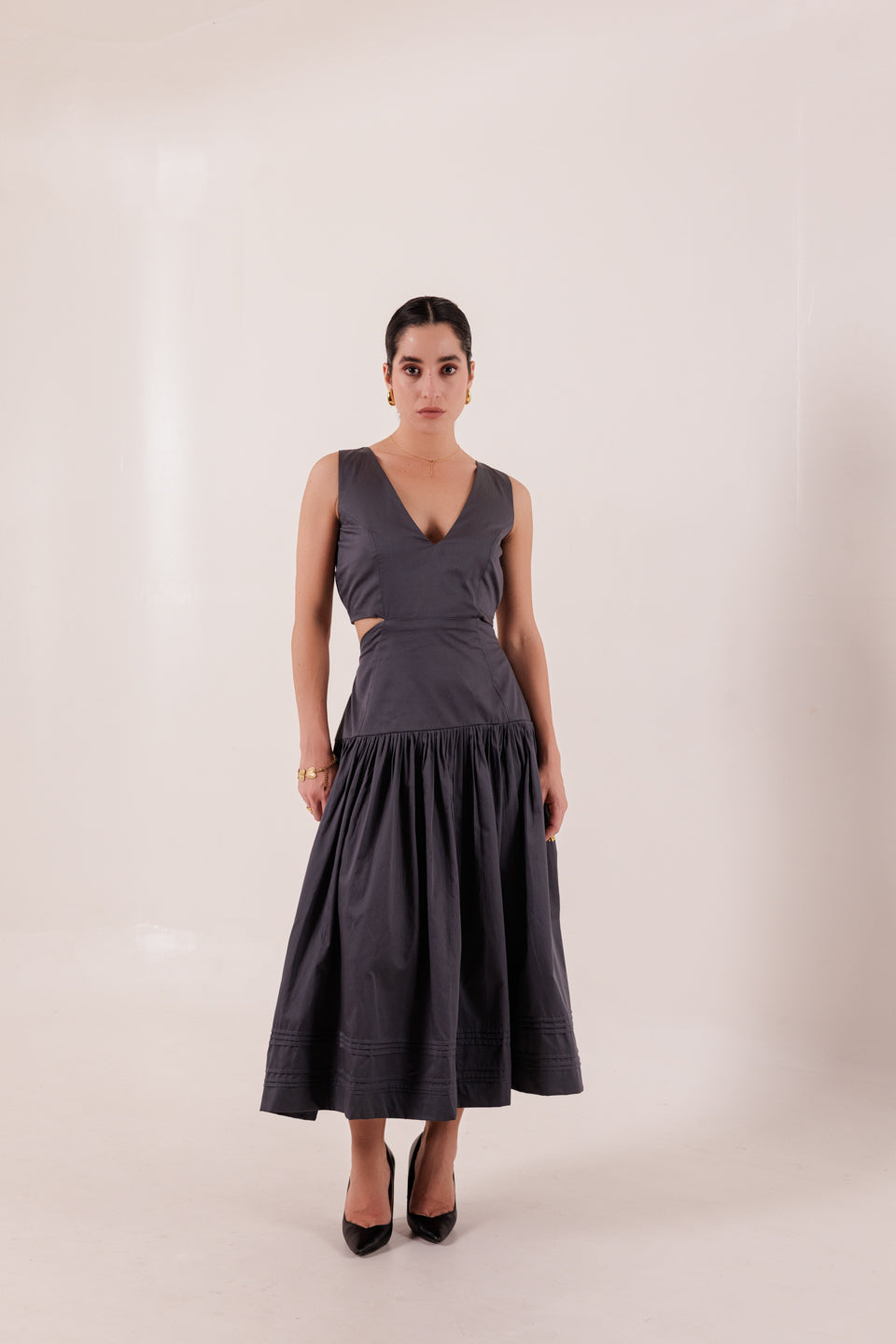 SLIT BACK CHARCOAL GREY MAXI DRESS