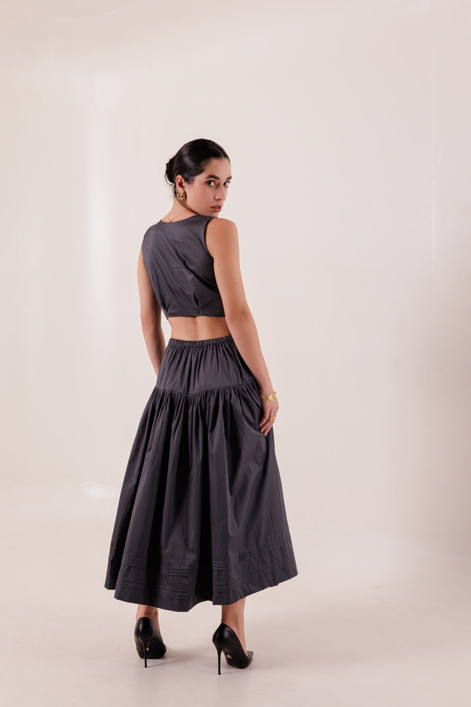 SLIT BACK CHARCOAL GREY MAXI DRESS