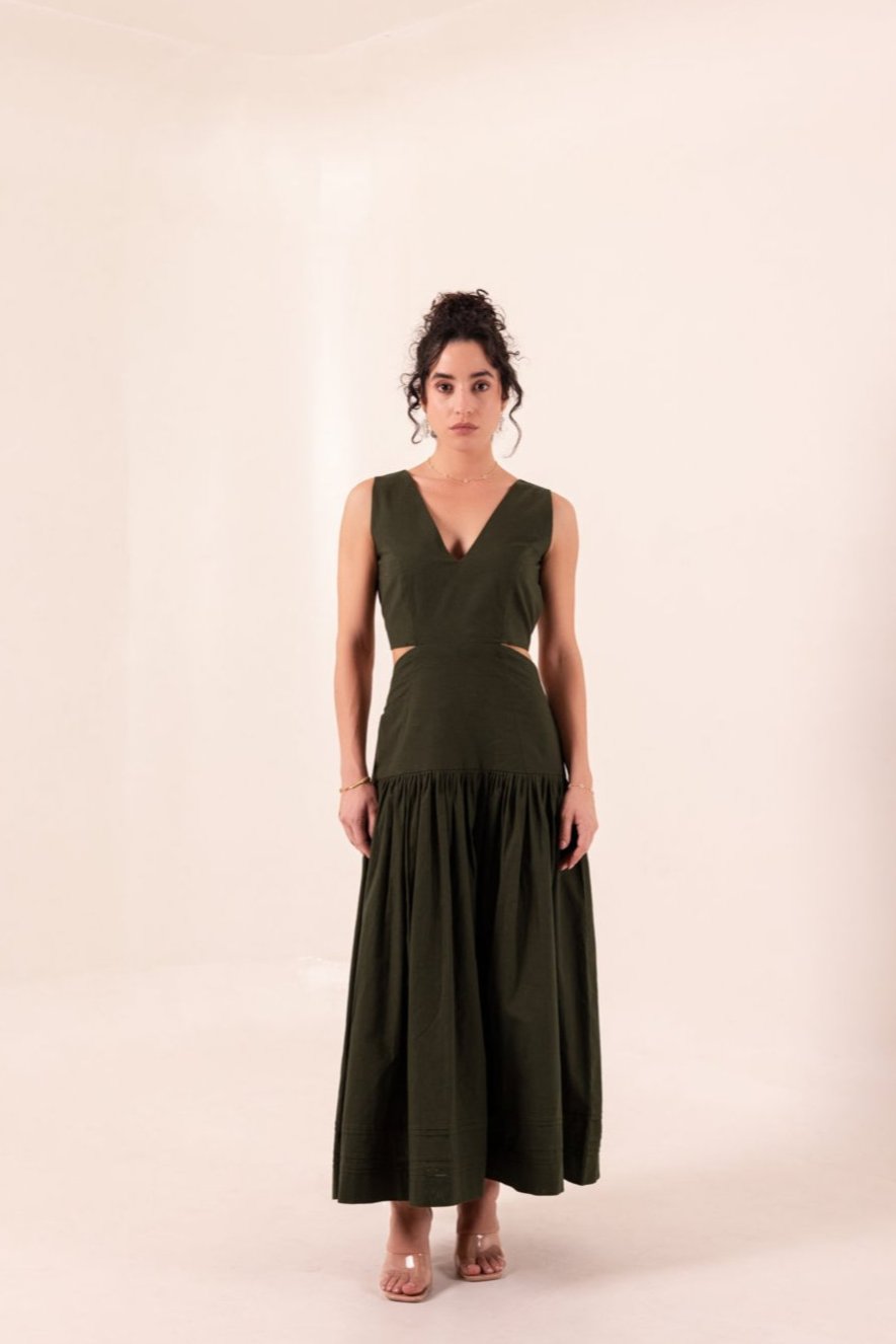 SLIT BACK FOREST GREEN MAXI DRESS