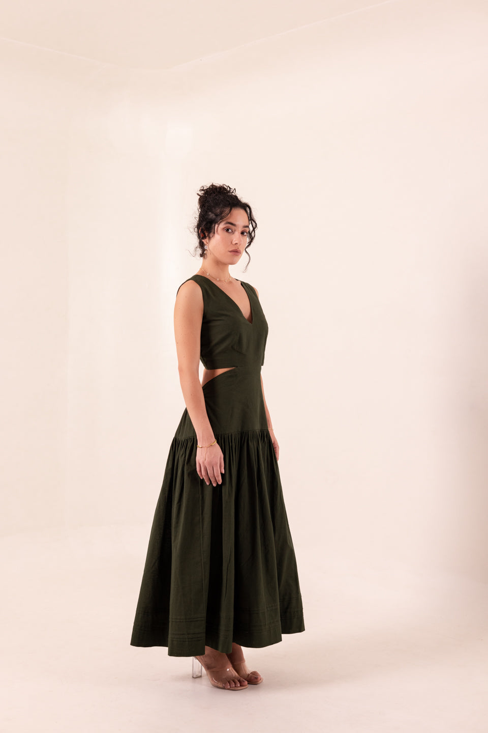 SLIT BACK FOREST GREEN MAXI DRESS