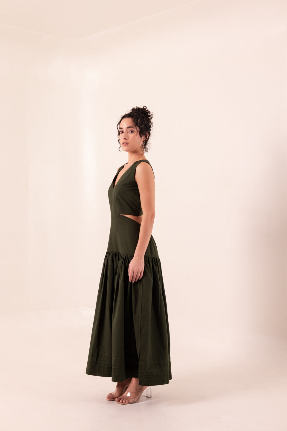 SLIT BACK FOREST GREEN MAXI DRESS