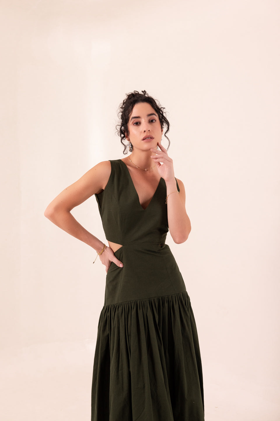 SLIT BACK FOREST GREEN MAXI DRESS