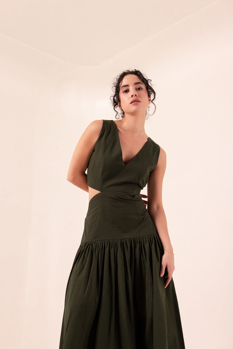 SLIT BACK FOREST GREEN MAXI DRESS