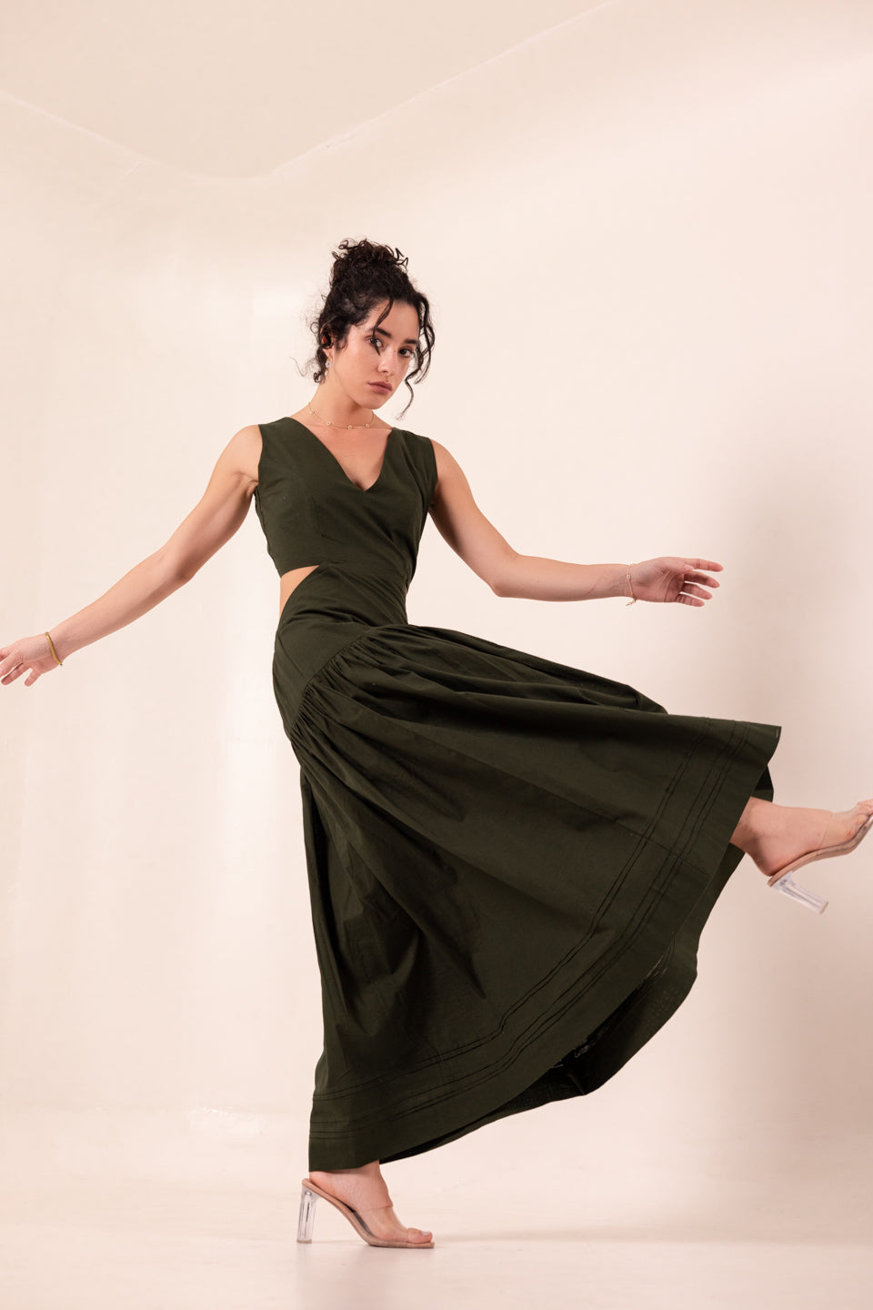 SLIT BACK FOREST GREEN MAXI DRESS