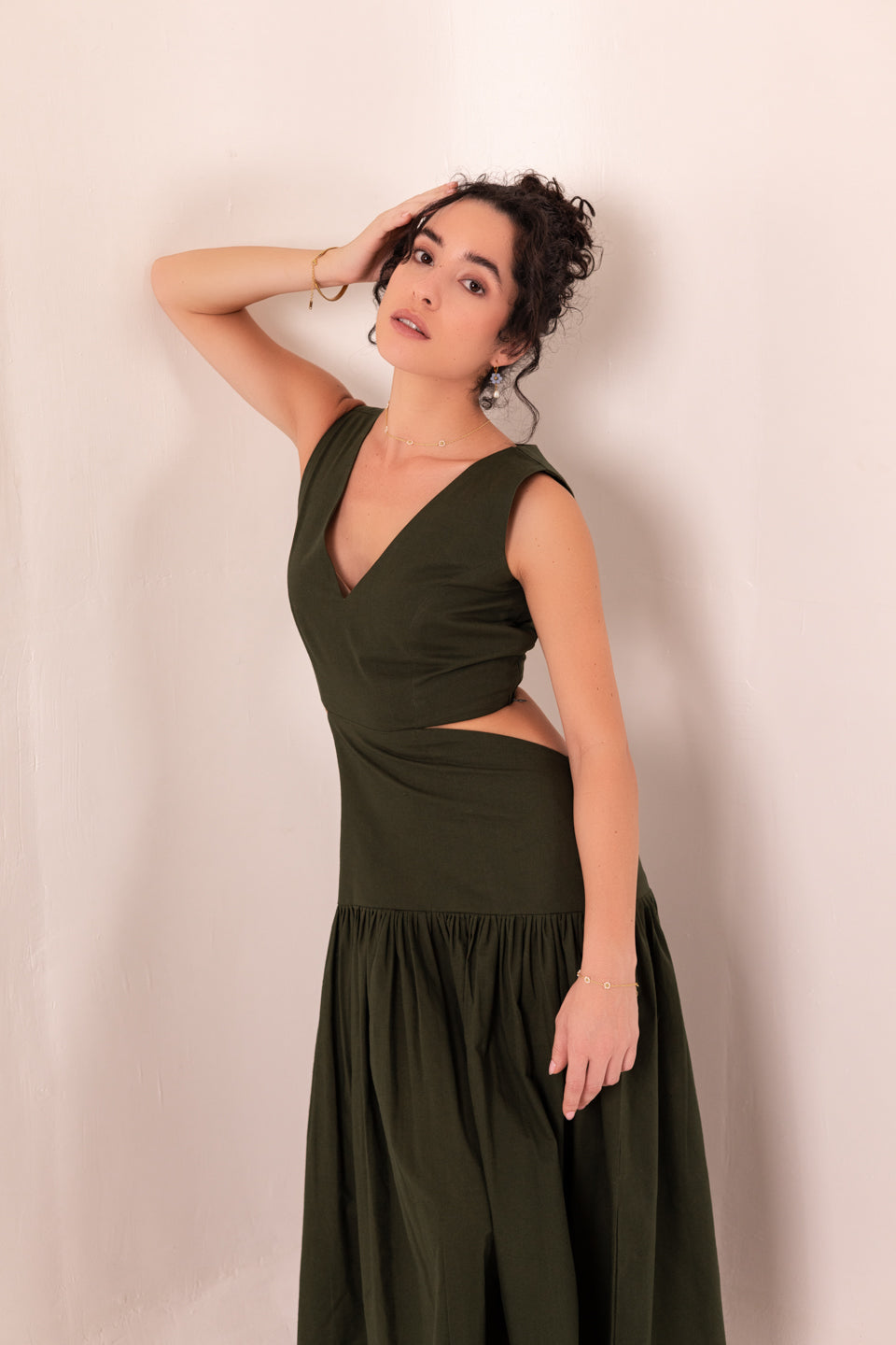 SLIT BACK FOREST GREEN MAXI DRESS