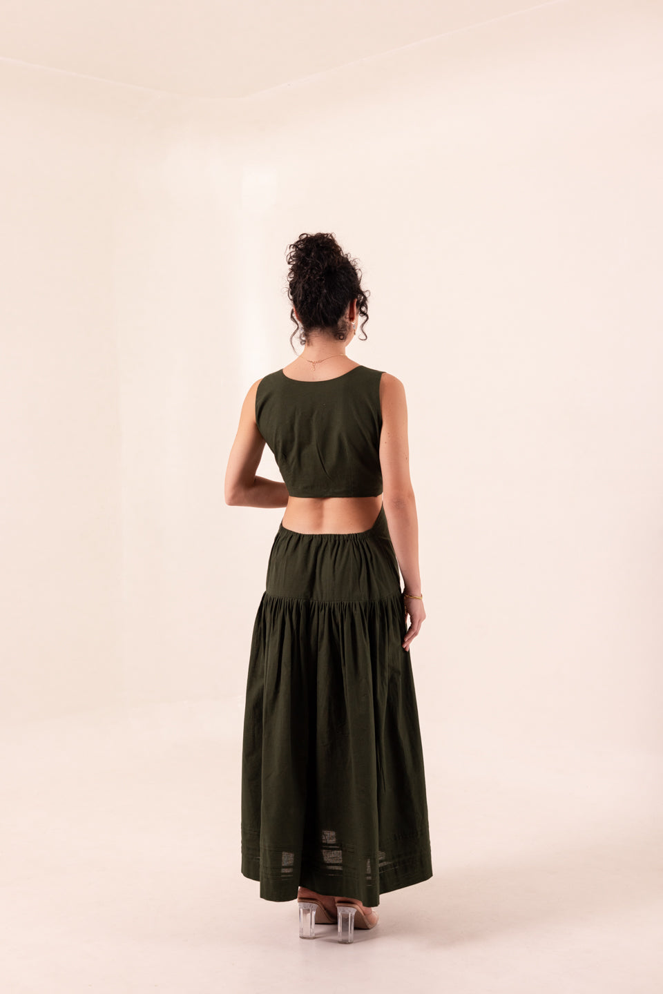 SLIT BACK FOREST GREEN MAXI DRESS