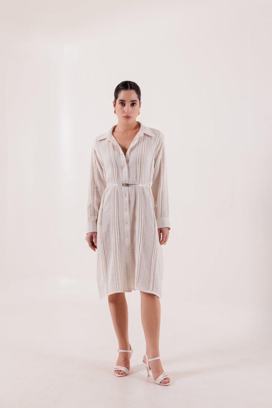 COCONUT WHITE PLEATED SHIRT DRESS