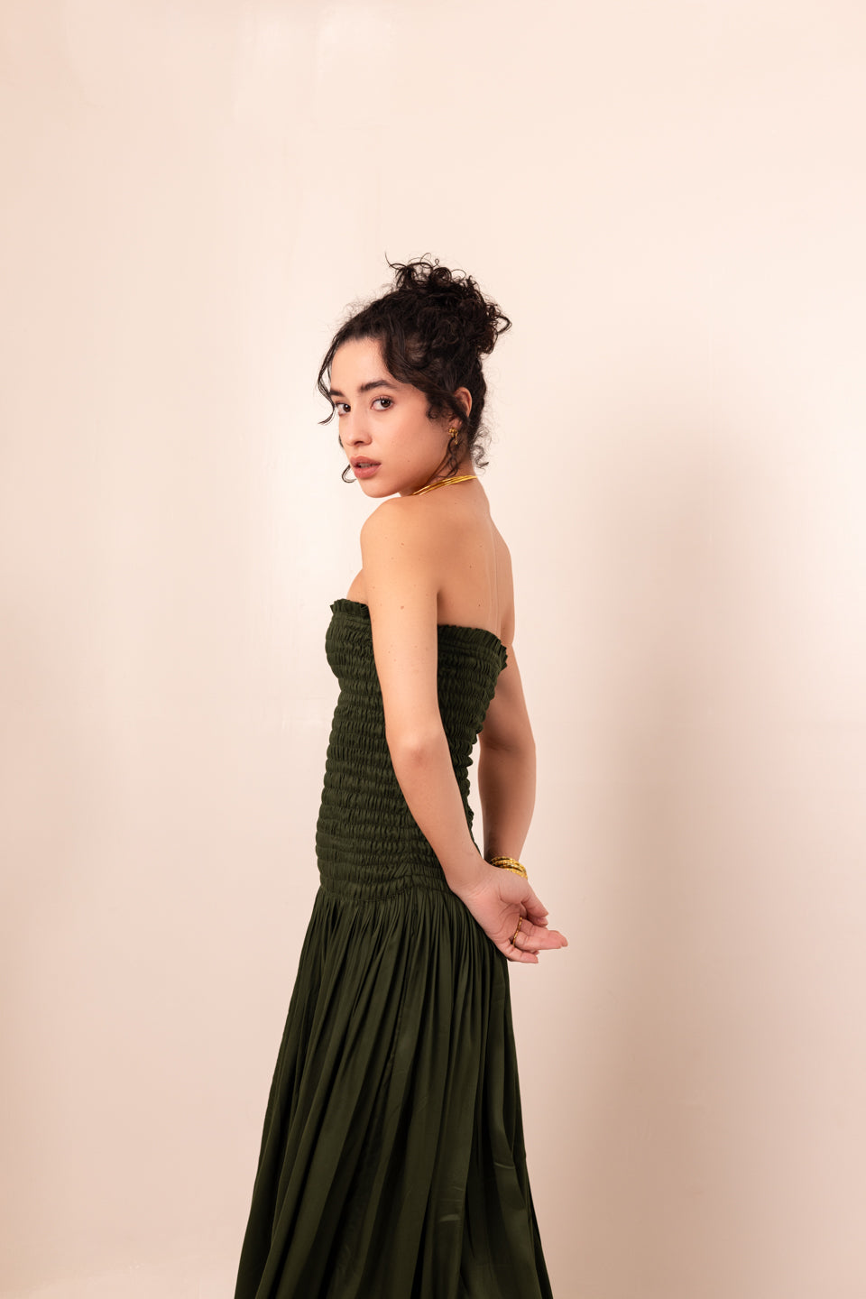 FOREST GREEN STRAPLESS MINI DRESS