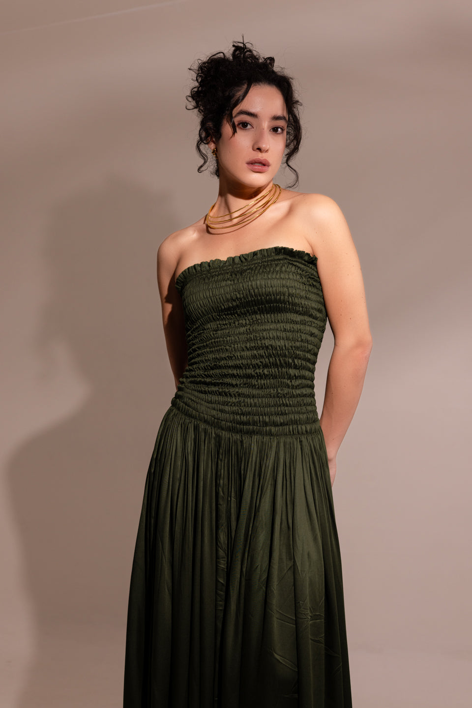 FOREST GREEN STRAPLESS MINI DRESS