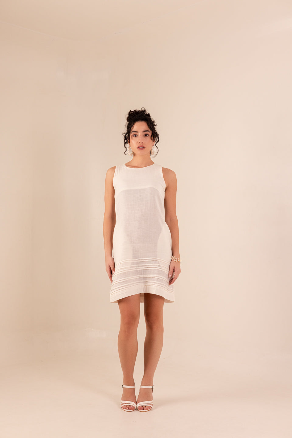 COCONUT WHITE PLEATED MINI DRESS