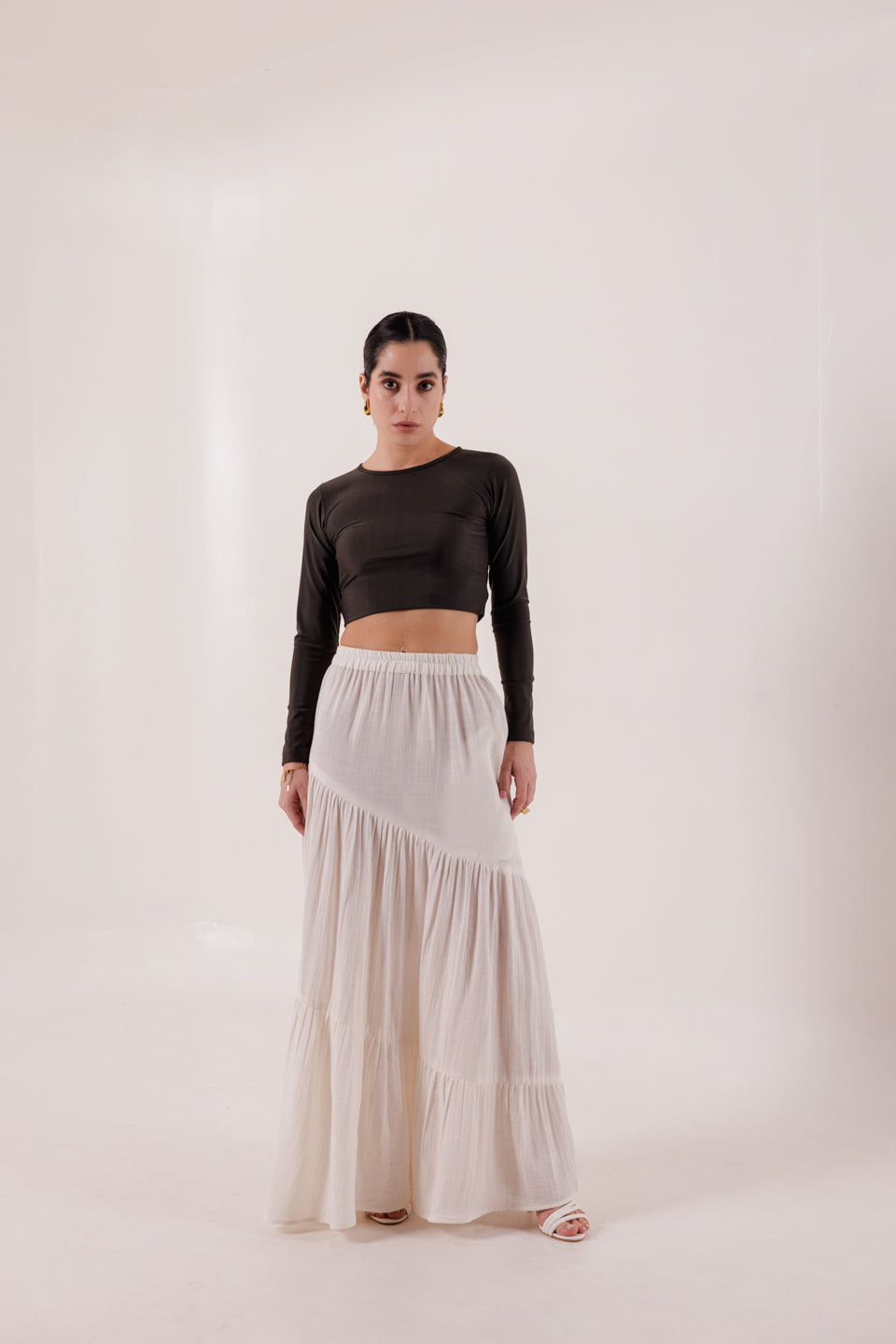 COCONUT WHITE SLANT PANELLED SKIRT