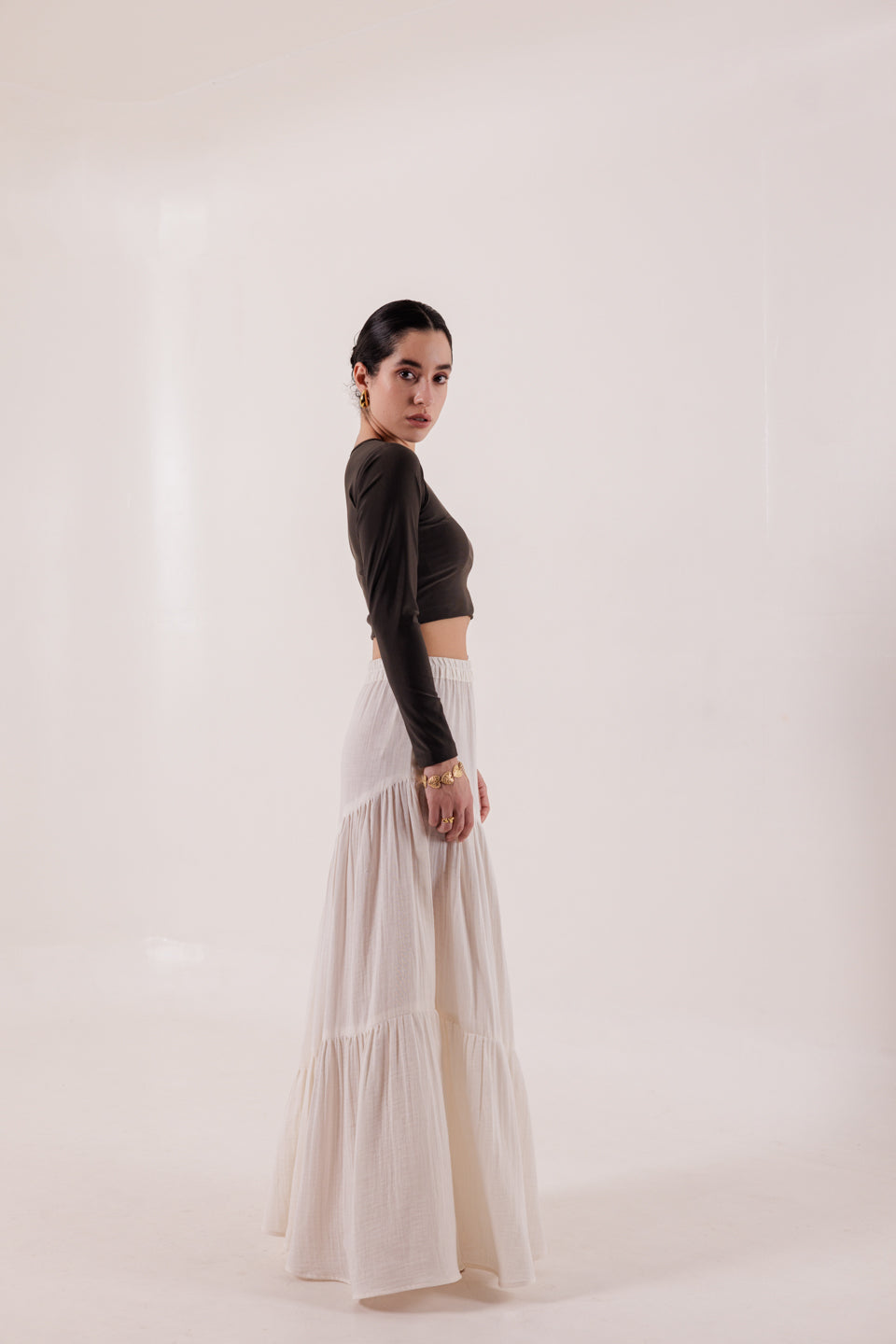 COCONUT WHITE SLANT PANELLED SKIRT